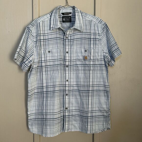 Carhartt Mens Shirt Large Rugged Flex Relaxed Fit Plaid Short Sleeve Heritage - Picture 1 of 11